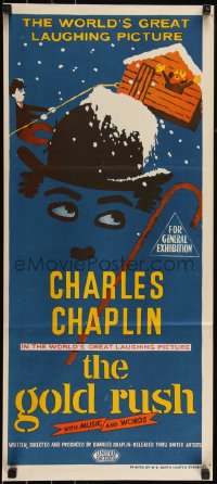 6b0312 GOLD RUSH Aust daybill R1950s gold mining in the Yukon, Charlie Chaplin classic!