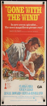 6b0313 GONE WITH THE WIND Aust daybill R1970s Clark Gable, Vivien Leigh, all-time classic!