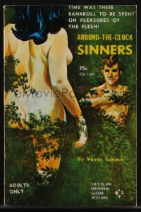 6b1095 AROUND-THE-CLOCK SINNERS paperback book 1964 naked couple enjoying pleasures of the flesh!