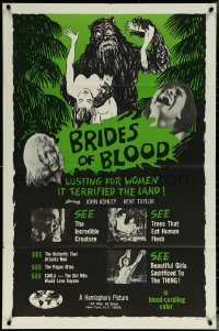 6b0705 BRIDES OF BLOOD 1sh 1968 wacky art of monster with dismembered girl & a naked native too!