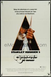 6b0725 CLOCKWORK ORANGE R-rated 1sh 1972 Stanley Kubrick, Castle art of Malcolm McDowell!