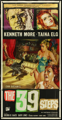 6b0238 39 STEPS English 3sh 1959 Kenneth More, Taina Elg, cool crime thriller montage art, rare!