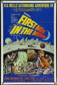 6b0783 FIRST MEN IN THE MOON 1sh 1964 Ray Harryhausen, H.G. Wells, fantastic sci-fi art!