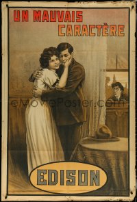 6b0087 RULE THYSELF French 32x47 1913 art of husband spotting his wife embracing another, rare!