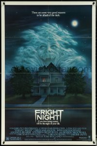 6b0801 FRIGHT NIGHT 1sh 1985 Sarandon, McDowall, best classic horror art by Peter Mueller!