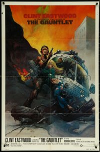 6b0805 GAUNTLET 1sh 1977 Clint Eastwood & Sondra Locke by Frank Frazetta, small credit design!