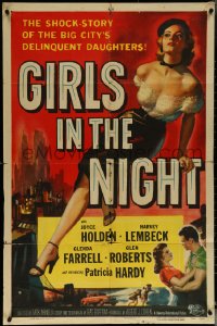 6b0808 GIRLS IN THE NIGHT 1sh 1953 great art of barely dressed sexy bad girl Joyce Holden!