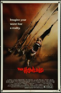 6b0845 HOWLING 1sh 1981 Joe Dante, cool art of screaming female tranforming into a werewolf!