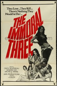 6b0851 IMMORAL THREE 1sh 1975 sexy Cindi Boudreau, they love and kill, Doris Wishman directed!