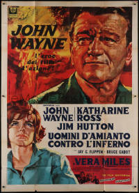 6b0253 HELLFIGHTERS Italian 2p 1969 art of John Wayne as fireman Red Adair & Katharine Ross!