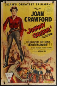 6b0868 JOHNNY GUITAR 1sh 1954 artwork of Joan Crawford reaching for gun, Nicholas Ray classic!