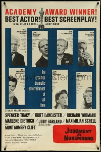 6b0870 JUDGMENT AT NUREMBERG awards 1sh R1962 Spencer Tracy, Judy Garland, Burt Lancaster, Dietrich!