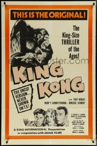 6b0873 KING KONG 1sh R1977 ape carrying Fay Wray on Empire State Building, top cast, the original!