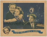 6b0417 100 MEN & A GIRL LC 1937 beautiful Deanna Durbin hugging Adolphe Menjou by Mischa Auer, rare!