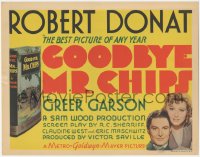 6b0356 GOODBYE MR. CHIPS TC 1939 Robert Donat, pretty Greer Garson, from James Hilton's book, rare!