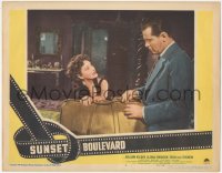 6b0555 SUNSET BOULEVARD LC #3 1950 Gloria Swanson tries to stop William Holden from leaving!