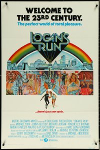 6b0887 LOGAN'S RUN 1sh 1976 art of Michael York & Jenny Agutter running away by Charles Moll!