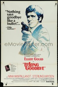 6b0889 LONG GOODBYE int'l 1sh 1973 artwork of Elliott Gould as Philip Marlowe with gun by Vic Fair!