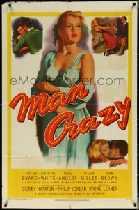 6b0911 MAN CRAZY 1sh 1953 Bold! Blunt! Brutal!, great art of very sexy bad girl Christine White!