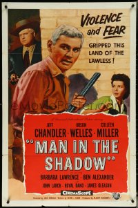 6b0912 MAN IN THE SHADOW 1sh 1958 Jeff Chandler, Orson Welles & Colleen Miller in a lawless land!