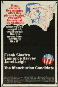 6b0915 MANCHURIAN CANDIDATE 1sh 1962 cool art of Frank Sinatra, directed by John Frankenheimer!