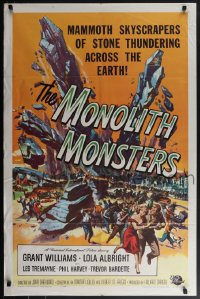 6b0925 MONOLITH MONSTERS 1sh 1957 classic Reynold Brown sci-fi art of living skyscrapers!