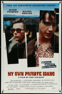 6b0931 MY OWN PRIVATE IDAHO 1sh 1991 close up of smoking River Phoenix & Keanu Reeves!