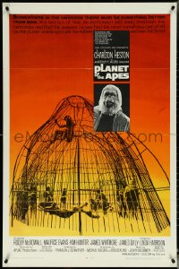 6b0960 PLANET OF THE APES 1sh 1968 Charlton Heston, classic sci-fi, cool art of caged humans!