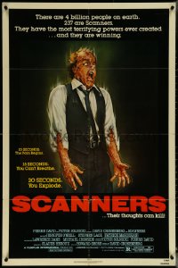 6b0995 SCANNERS 1sh 1981 David Cronenberg, in 20 seconds your head explodes, cool art by Joann!