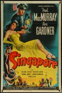 6b1016 SINGAPORE 1sh 1947 art of sexy full-length Ava Gardner + seaman Fred MacMurray with gun!