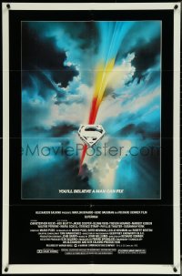 6b1033 SUPERMAN 1sh 1978 D.C. comic book superhero Christopher Reeve, cool Bob Peak logo art!