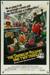 6b1041 TAKING OF PELHAM ONE TWO THREE 1sh 1974 cool subway train hijack art by Mort Kunstler!