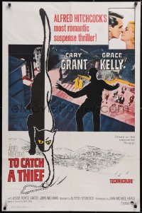 6b1050 TO CATCH A THIEF 1sh R1965 beautiful Grace Kelly & Cary Grant, Alfred Hitchcock, cat art!