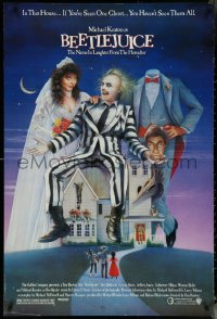 6c0674 BEETLEJUICE style B 1sh 1988 Tim Burton, Ramsey art of Keaton, Baldwin & Geena Davis!