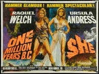 6c0082 ONE MILLION YEARS B.C./SHE British quad 1960s Welch & Andress, Chantrell art, day-glo!