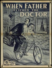 6c0123 WHEN FATHER FETCHED THE DOCTOR vertical British quad 1912 man on bike with doc, ultra rare!