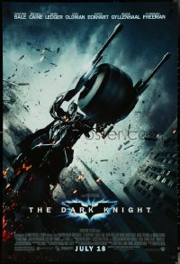 6c0707 DARK KNIGHT advance DS 1sh 2008 cool image of Christian Bale as Batman on Batpod bat bike!