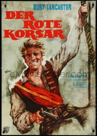 6c0557 CRIMSON PIRATE German R1965 Goetze art of Burt Lancaster swinging on rope w/pistol!