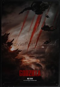 6c0754 GODZILLA teaser DS 1sh 2014 Bryan Cranston, soldiers parachuting over burning San Francisco!