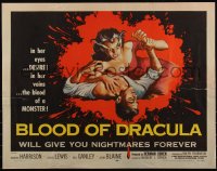 6c0396 BLOOD OF DRACULA 1/2sh 1957 cool horror art of female vampire Sandra Harrison attacking!