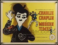 6c0467 MODERN TIMES 1/2sh R1959 great Leo Kouper artwork of Charlie Chaplin & Goddard with gears!
