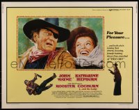 6c0484 ROOSTER COGBURN 1/2sh 1975 great art of John Wayne with eye patch & Katharine Hepburn!