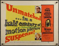 6c0518 WITNESS FOR THE PROSECUTION style B 1/2sh 1958 Billy Wilder, Tyrone Power, Dietrich, Laughton!