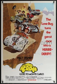 6c0768 HERBIE GOES TO MONTE CARLO 1sh 1977 Disney, wacky art of Volkswagen Beetle car racing!
