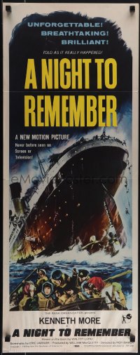 6c0140 NIGHT TO REMEMBER insert 1959 English Titanic biography, art of legendary ship, ultra rare!