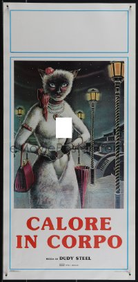 6c0149 CALORE IN CORPO Italian locandina 1985 wild artwork of naked woman inside cat suit, Body Heat!