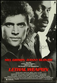 6c0805 LETHAL WEAPON 1sh 1987 great close image of cop partners Mel Gibson & Danny Glover!