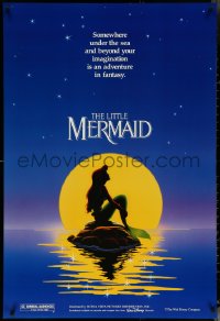 6c0815 LITTLE MERMAID teaser DS 1sh 1989 Disney, great art of Ariel in moonlight by Morrison/Patton!