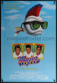 6c0821 MAJOR LEAGUE 1sh 1989 Charlie Sheen, Tom Berenger, wacky art of baseball with mohawk!