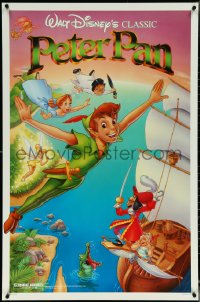 6c0857 PETER PAN 1sh R1989 Walt Disney animated cartoon fantasy classic, great flying art!